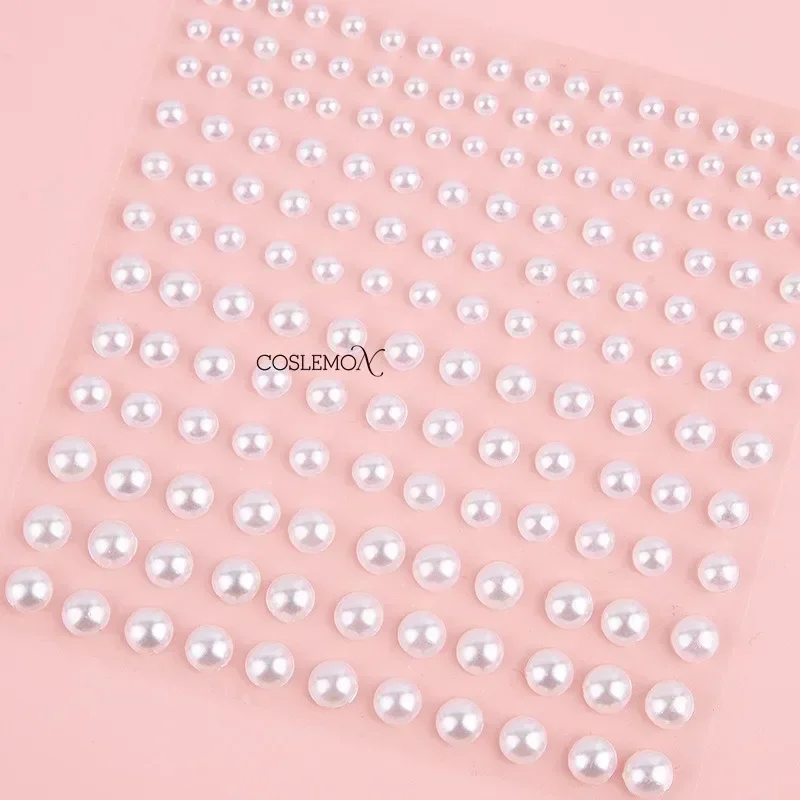 165pcs Acrylic Pearl Crystal Diamond Face Sticker Mix 3/4/5/6mm Milk White Spots Self Adhesive Stickers for Hair Face Makeup