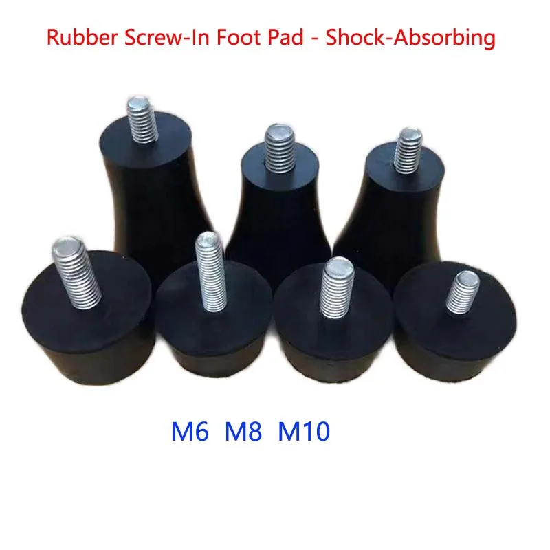 M6 M8 M10 Rubber Screw-In Foot Pad - Shock-Absorbing Non-Slip Equipment Support Legs with Built-In Screws & Heightening Function