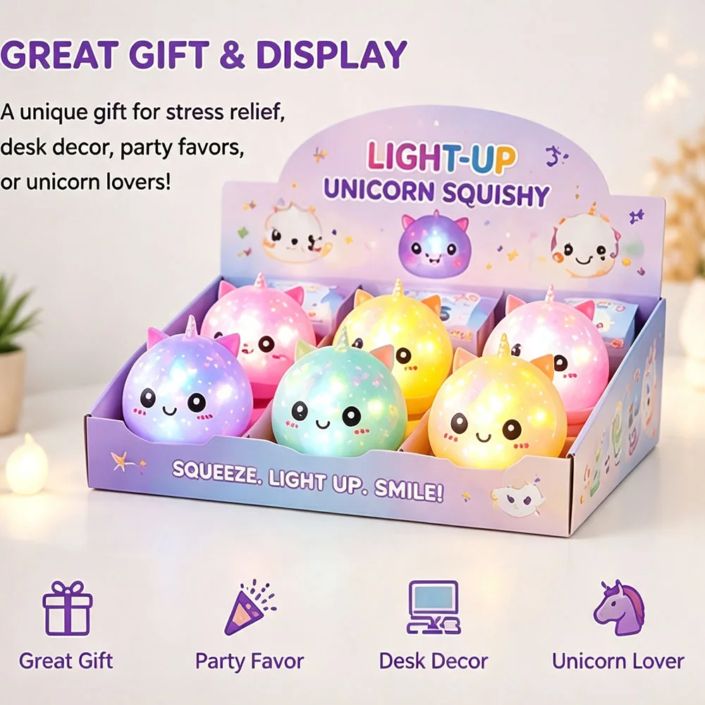 Jumbo Glow in Dark Unicorn Bao Bun Squishy Fake Food Glitter Jelly Bead Squeeze Prop Aesthetic Night Party Favor Novelty Present