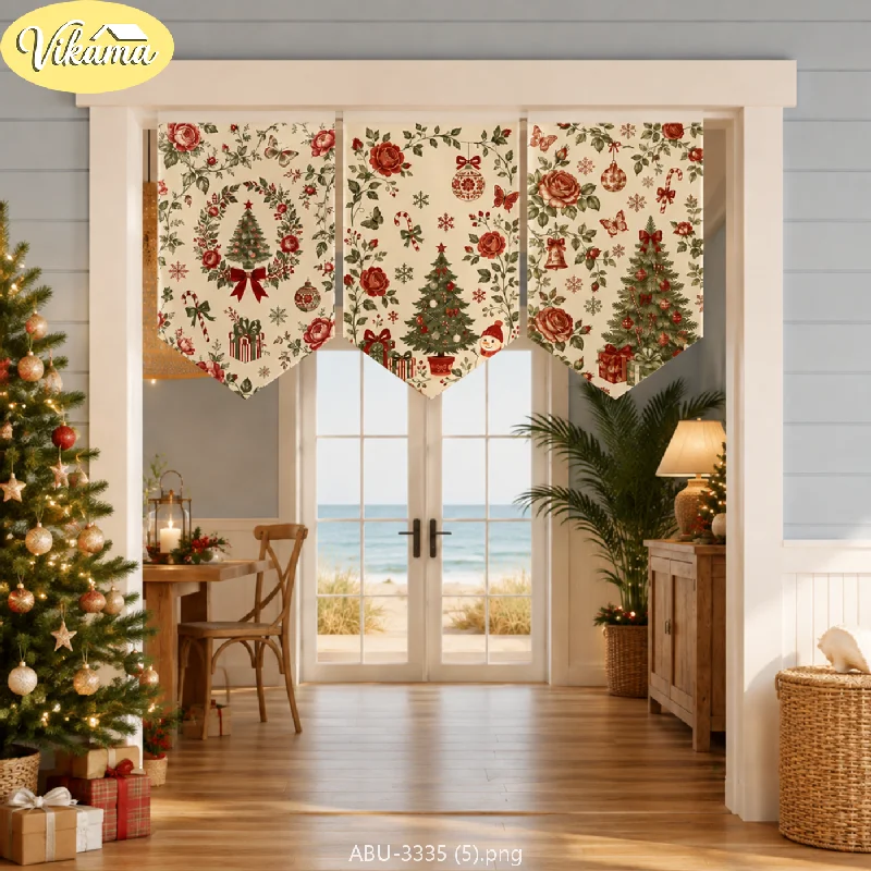 VIKAMA Vintage Floral Christmas Triangle Banners, Fabric Triangle Banners for Door and Wall Decor, Christmas Home Decor