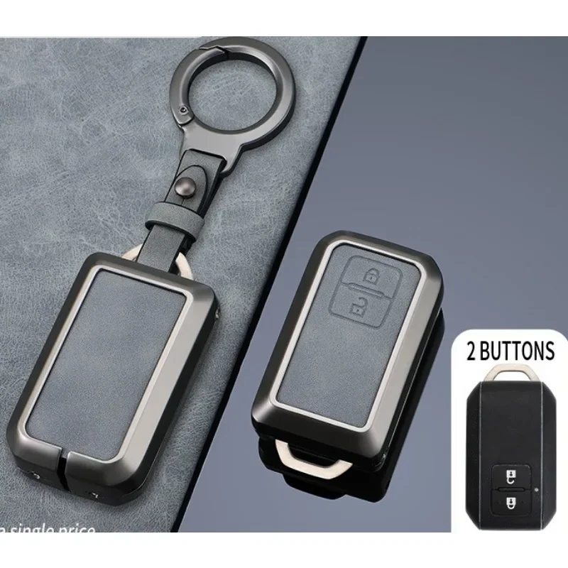 

For Suzuki Ertiga Swift Wagon R 2 Button Protected Holder Keyless Fob Accessories Metal Leather Car Remote Key Case Cover Shell