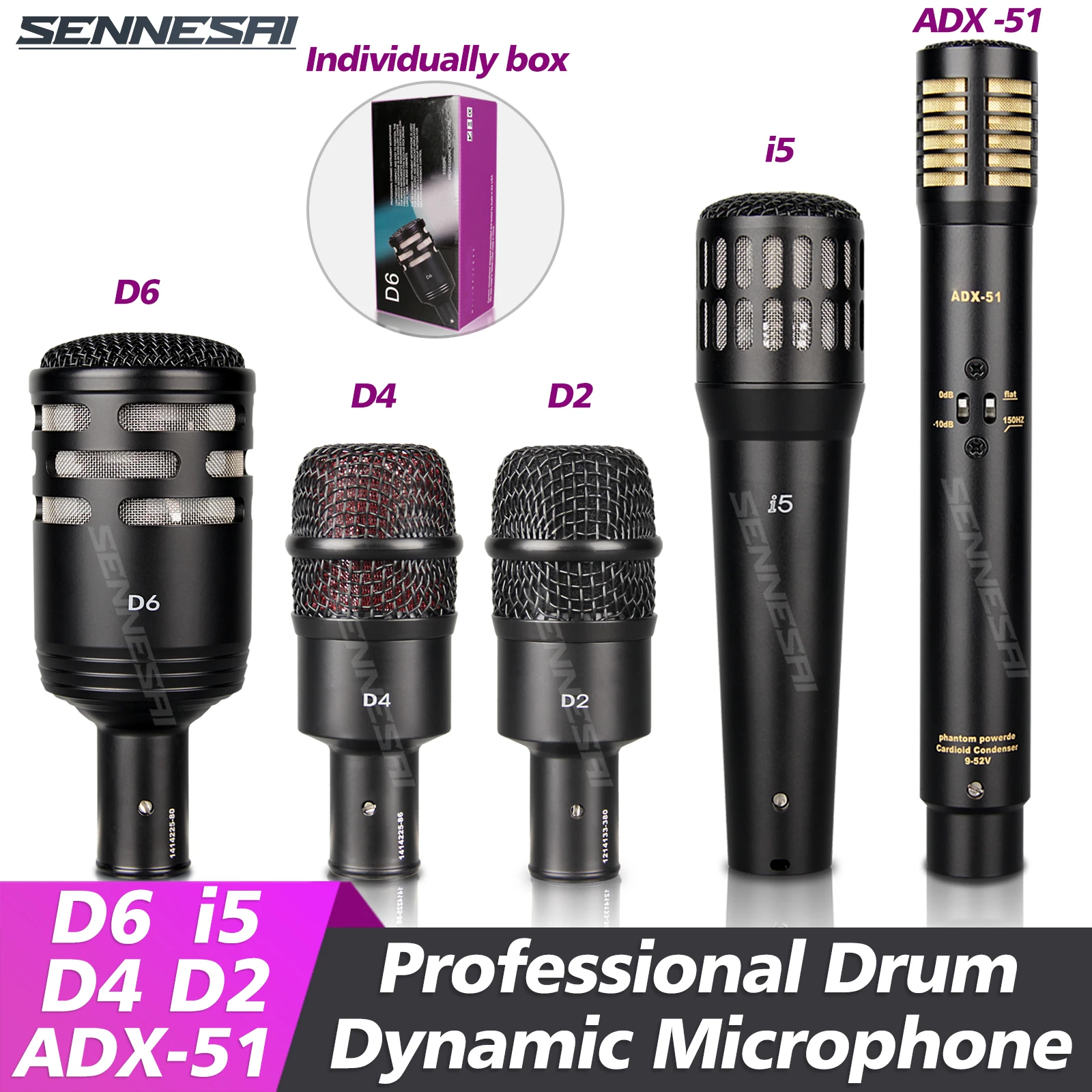 TOP-D6 Drum Microphone Instrument Kick Drum Bass Microphone Metal Dynamic Microphone Bass Snare Kick Mic Kick-out Big Bass