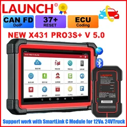 LAUNCH X431 PRO3S+ V5.0 Full Functions Diagnostic Tools Auto OBD2 Scanner CAN FD RESET IMMO Topology Mapping for 12V & 24V Truck