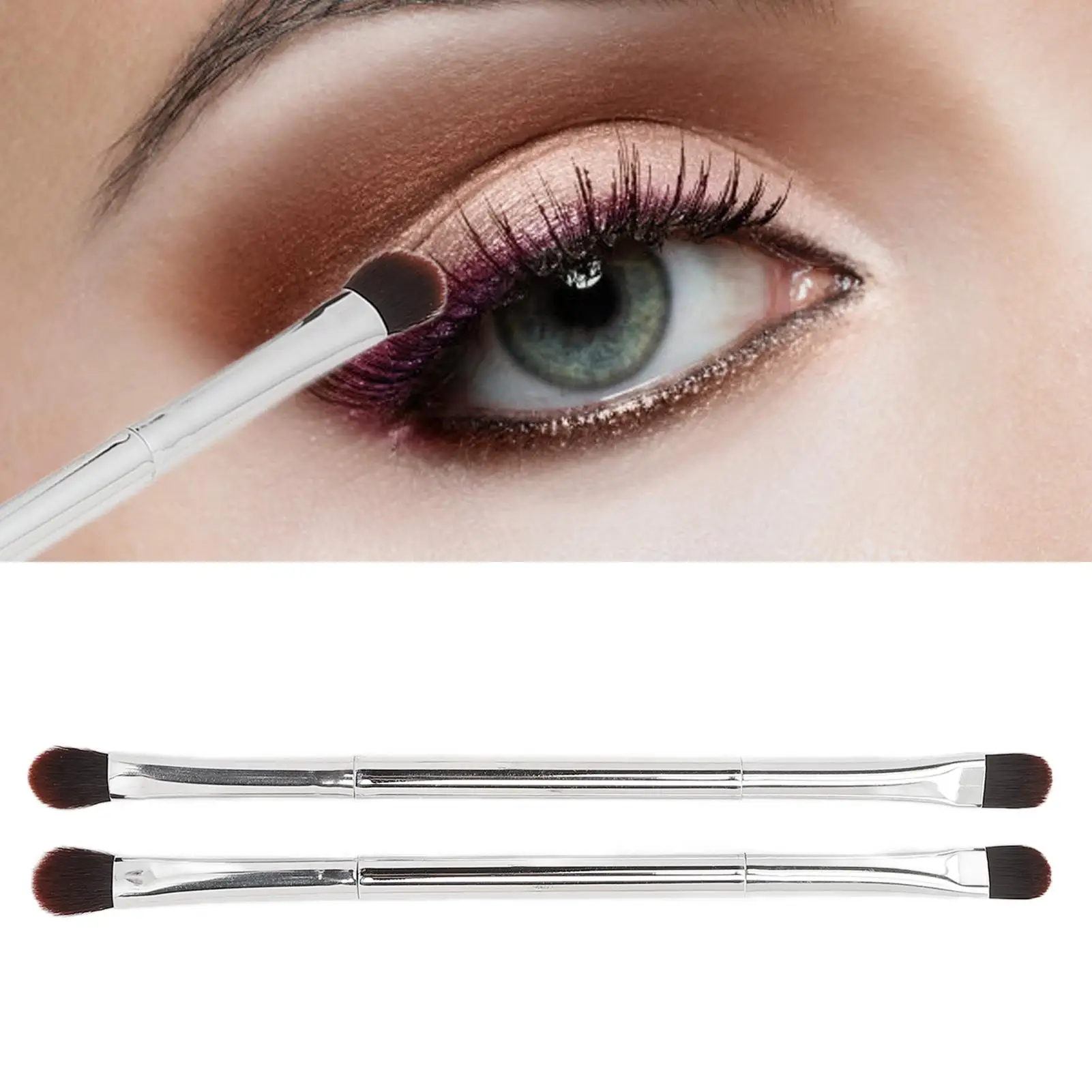 2pcs Silver Double-Ended Eyeshadow Brush Set - Professional Soft  Concealer Makeup Tools