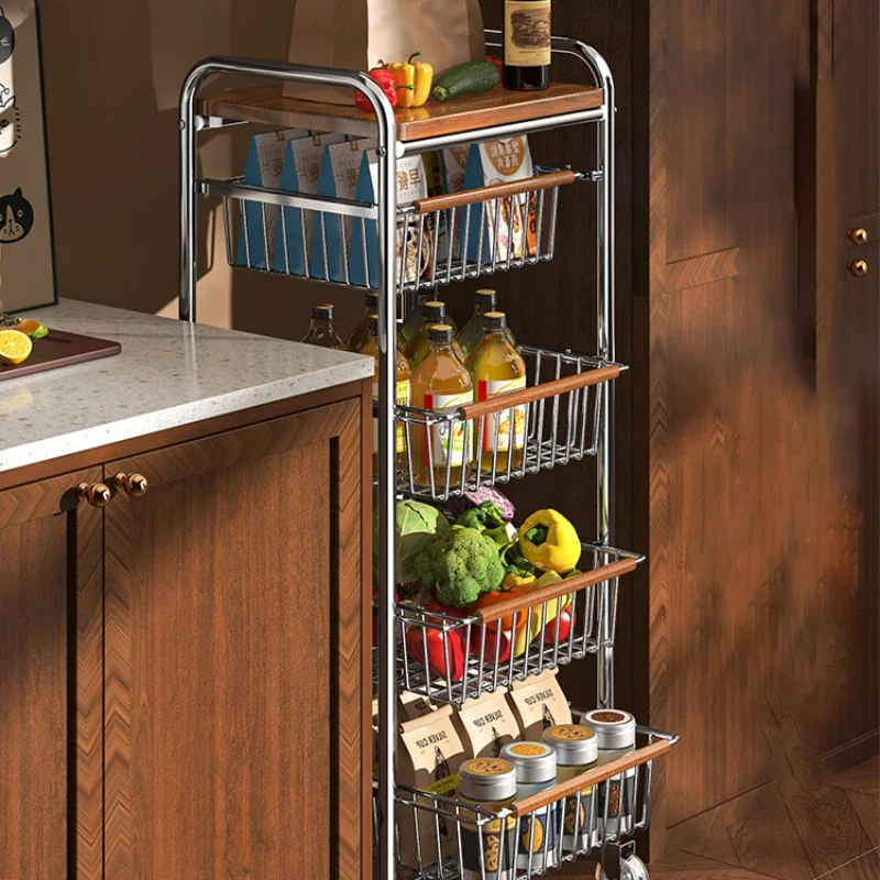 Narrow Carts for Snack Storage, Home Kitchen Shelves, Living Room, Mobile Floor Multi-layer Storage Shelves Showcase Furniture