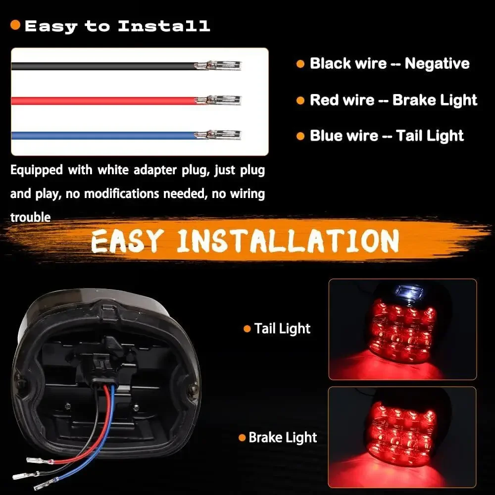 فرامل ضوء خلفي LED باللون الأسود لدراجة Harley Touring Road King Dyna Glide Softail Sporster #5