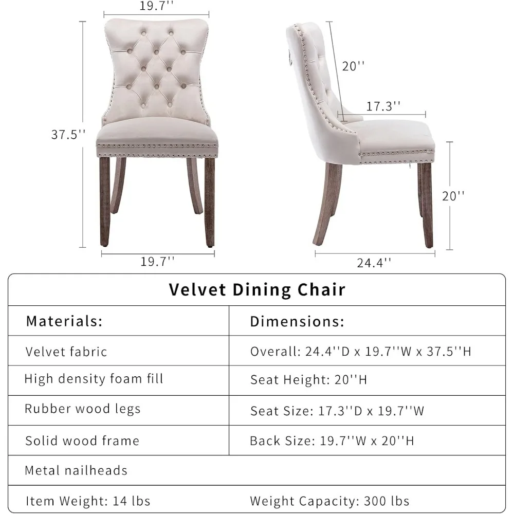 Beige fluwelen eetkamerstoelen set van 4, keuken- en eetkamerstoelen set van 4, getufte eetkamerstoelen, met fluweel bekleed