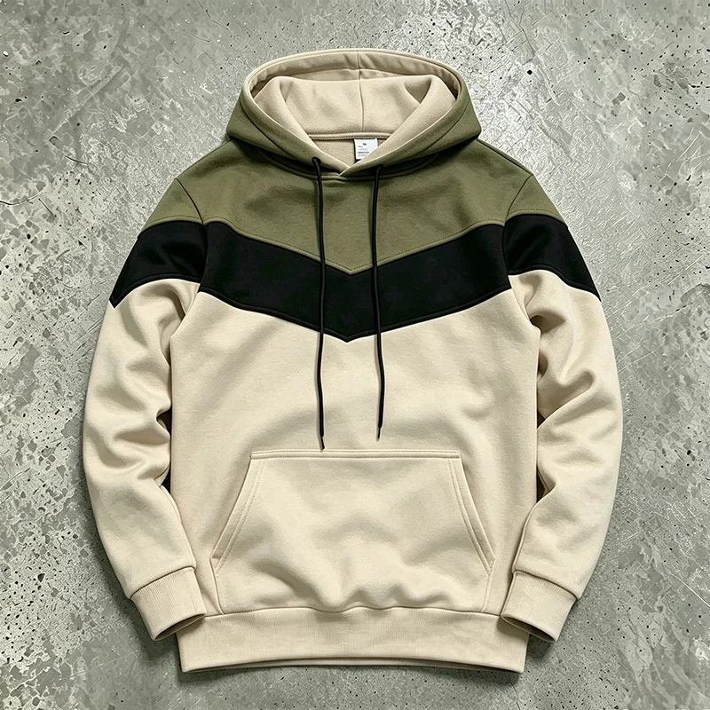 2026 New Arrival Men's Hoodie High Quality Color-blocking Hooded Long Sleeve Sweatshirt Autumn Winter Casual Sports Fashion Tops