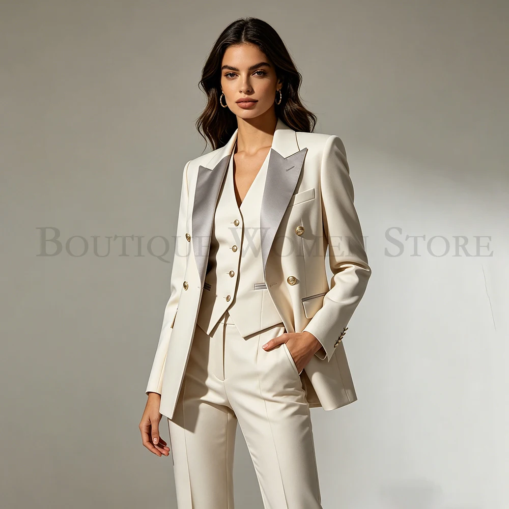 Luxury Solid Color Women's Suits Elegant Office Lady 3 Piece Jacket Pants Vest Full Sets Fashion Trendy Work Lady Blazer