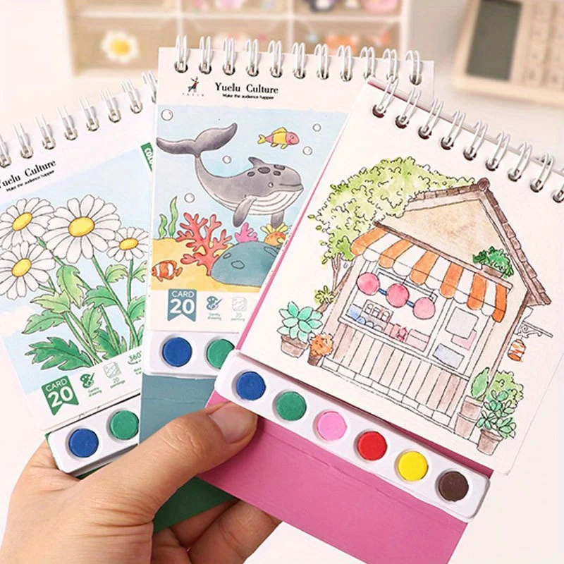 DIY Watercolor Doodle Notebook, Vertical Spiral Sketchbook with Washable Watercolor Mat, Desktop Art Decor for Painting & Creati