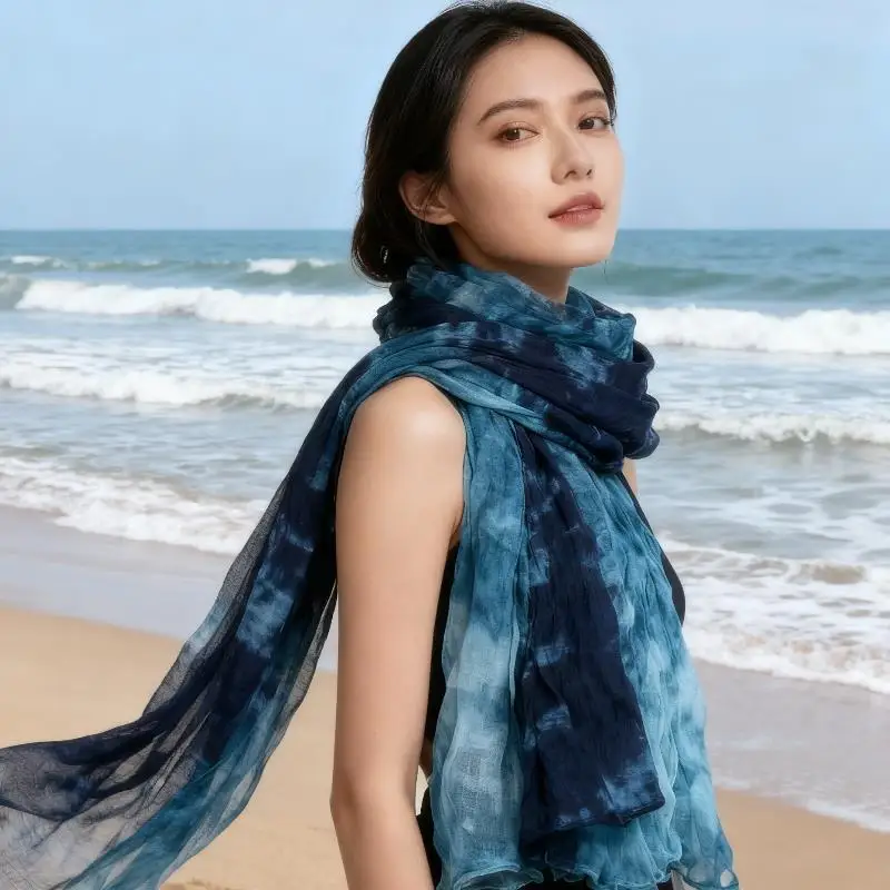 

Gradient Tie-dyed Scarf Fashion Pleated Women Foulard Elegant Winter Long Scarf Solid Shawl Long Pleated Shawl Versatile