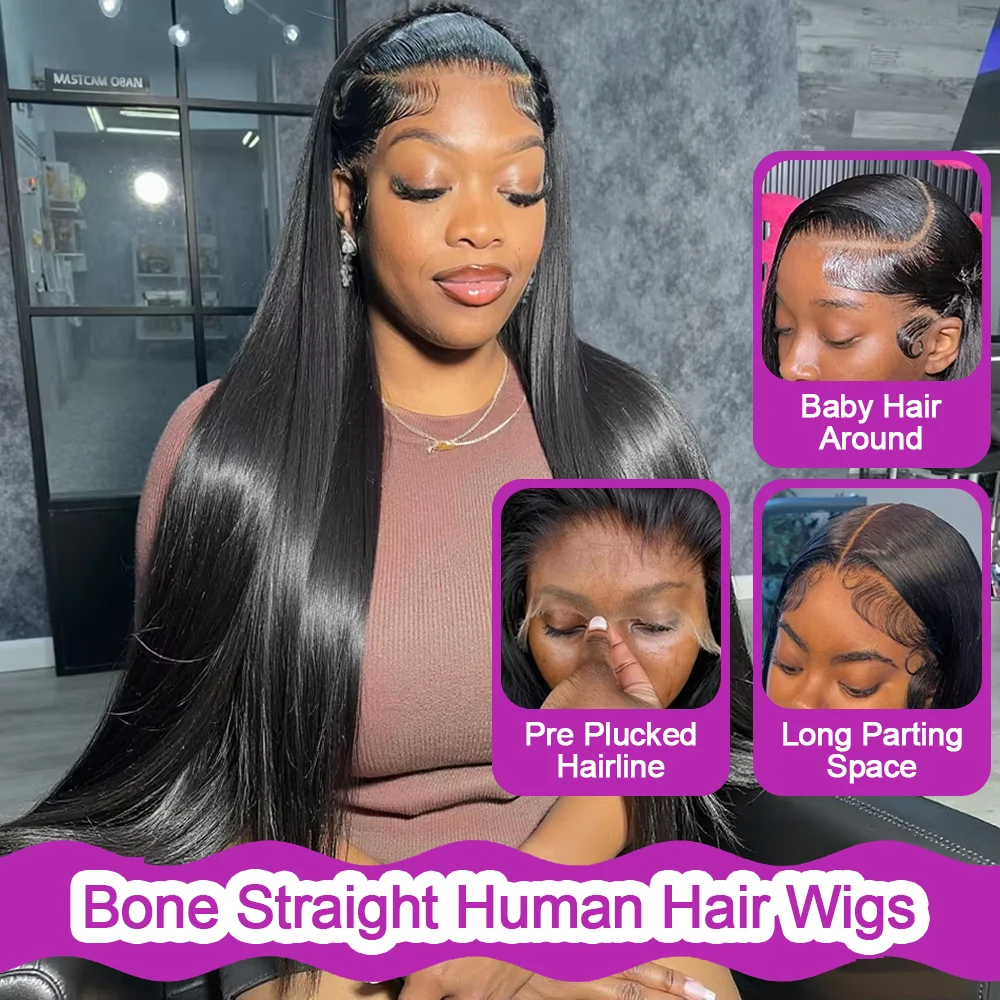 Glueless Perücke 7x5 für Schwarze Frauen 13x6 HD Lace Front Glatt 100% Echthaar 250% Dichte Pre-plucked Versand aus FR Lager – Detail 11