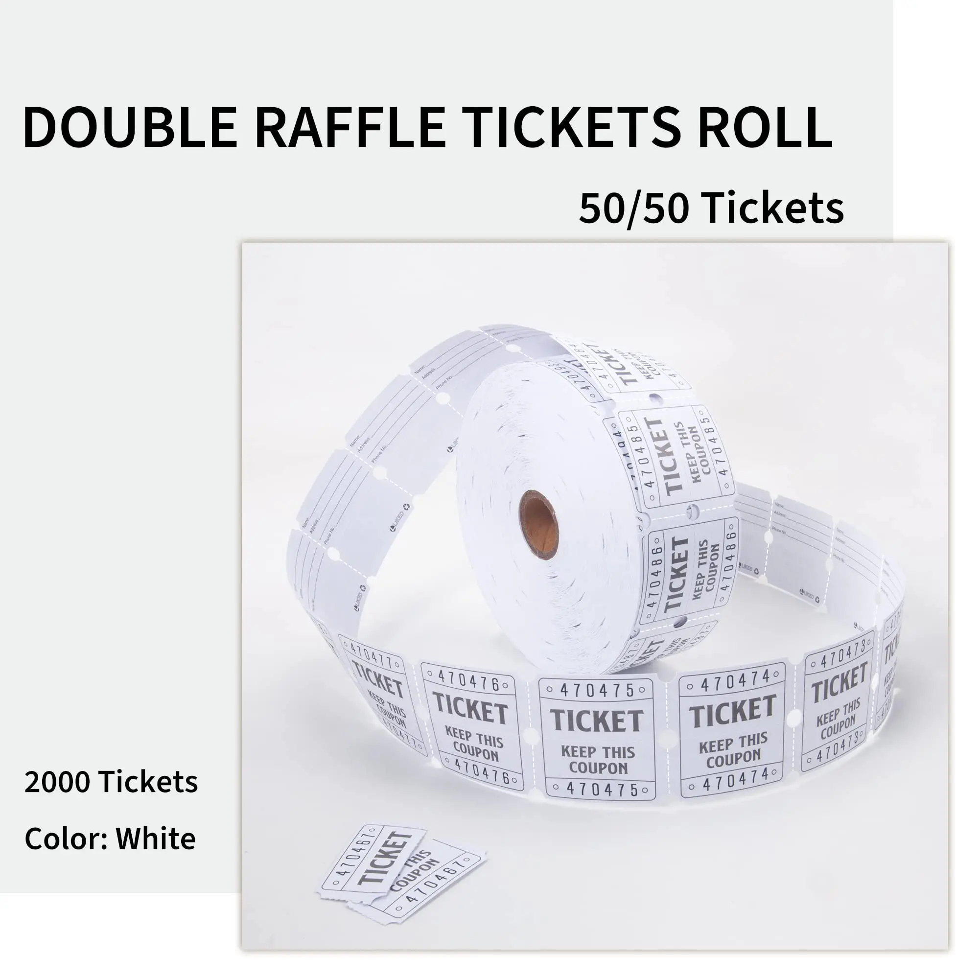 Naturalabel Raffle Tickets Double Rolls 2000 per Roll 50/50 Raffle Tickets for Events, Entry, Class Reward, Prizes