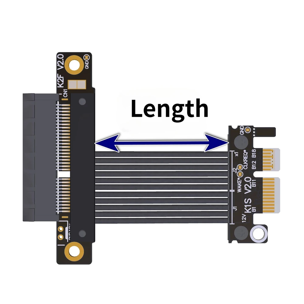 PCI Express 5.0 X1 To X4 Extension Riser Cable Thin Flat Wire, 90°/180°/270 Degree Angled Custom 3cm–100cm PCIe Ribbon Extender