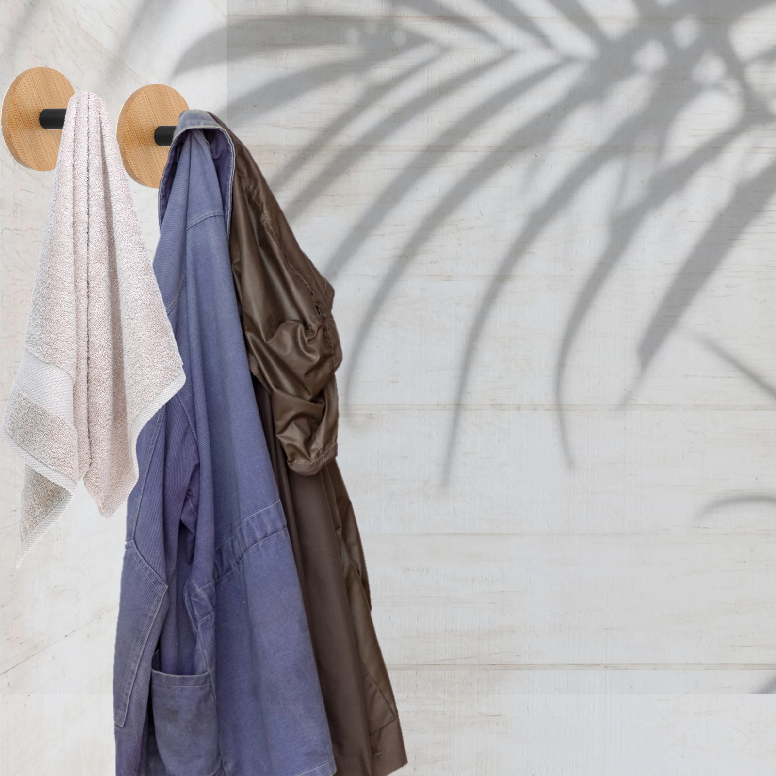 

4pcs Bamboo Adhesive Wall Hooks Heavy Duty Stainless Steel Rustic Self-Stick Hanger For Bathroom Bedroom Wall Hook Decorative