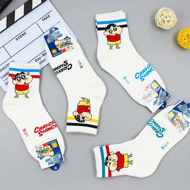 Anime Kawali Crayon Shin-Chan Cotton Socks Mid-Calf Leisure Soft Comfortable Cute Cartoon Friend Gift Birthday Gift For Girls