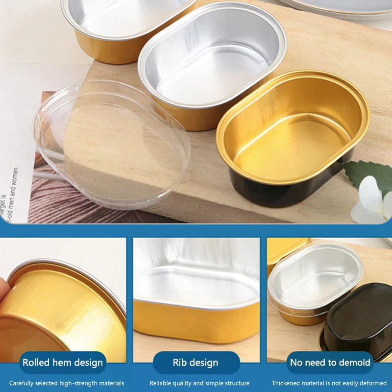 

100Pcs 68ML Aluminum Foil Oval Non-Stick Baking Cups Cake Containers With Clear Lids Heat Resistant For Cakes