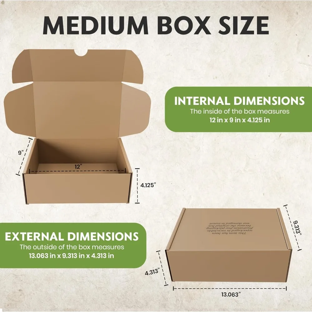 Medium Heavy-Duty Cardboard Shoe Boxes for Shipping - 12x9x4.125 Inch Corrugated Mailing Boxes with Self-Seal Feature