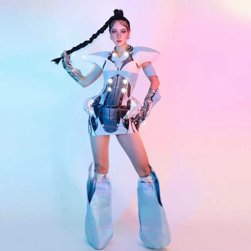 New Bar Nightclub Stage Blue Costume Party Dynamic Motorcycle Performance Outfit DS Halloween Cosplay Suit