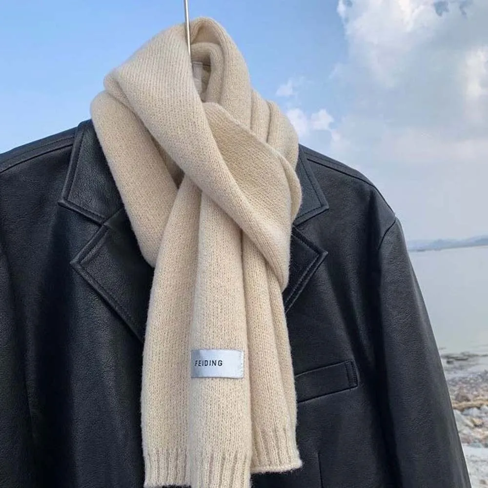 

Сплошной цвет, вязаный шерстяной шарф для пар, мягкий ветрозащитный длинный утолщенный шейный шарф, универсальный морозостойкий зимний теплый шарф для мужчин