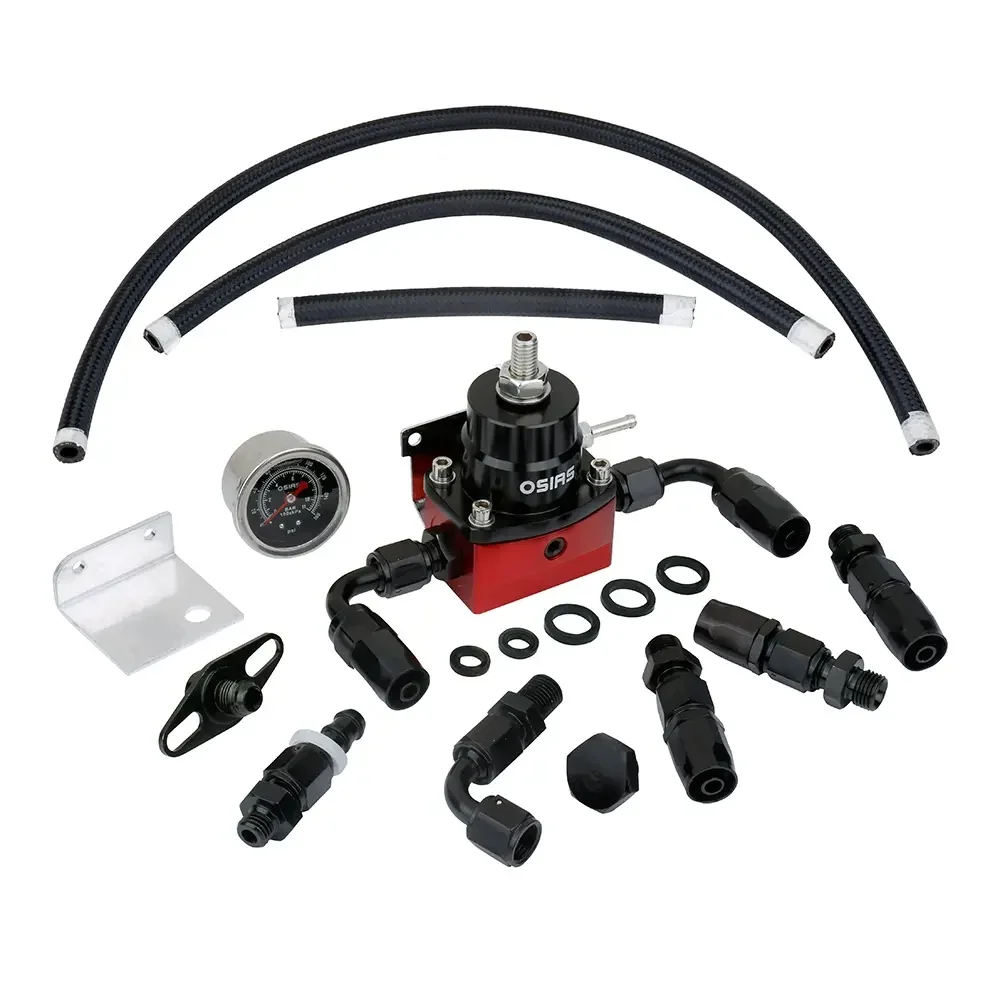 

Black & Red Adjustable Fuel Pressure Regulator Kit an 6 Fitting End 160Psi