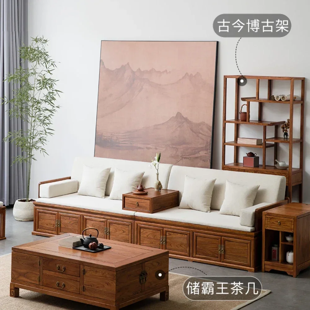 Sofá cama Arhat de madera maciza, caja de almacenamiento, sofá cama Zen antiguo de colapso alargado