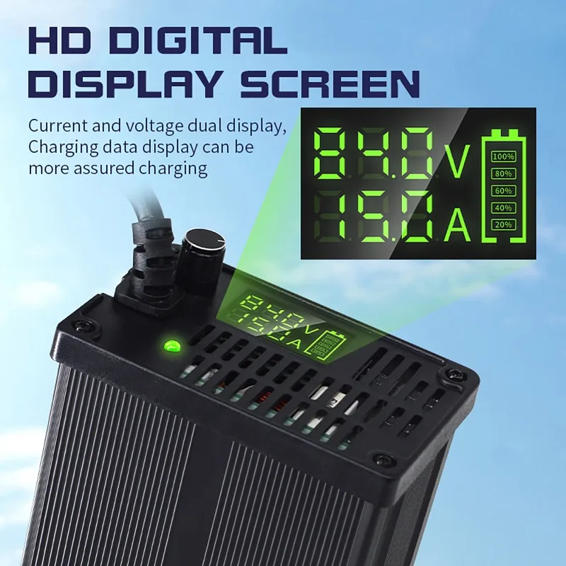 48V 2-8A 2-10A 2-15A 2-20A Adjustable Current Lithium Battery Charger 54.6V/58.8V/58.4V/54.75V High Power Electric Charger