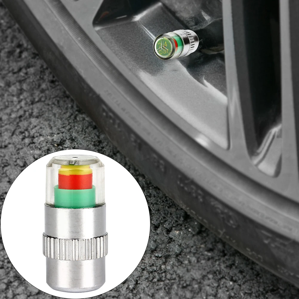 

1Set Tire Pressure Alarm Caps Copper Pc Stainless Steel Material Anti-Theft Three Color Indicator for Car Tyre Pressure Monitor