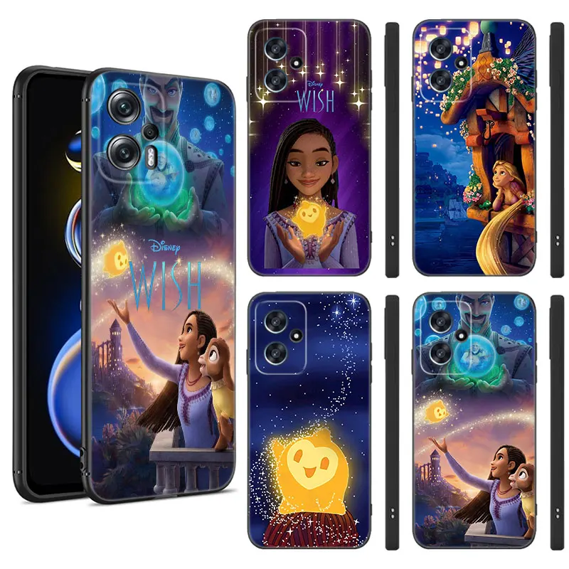 Disney The Wish Black Silicone Phone Case For Xiaomi POCO X3 X4 NFC F3 F4 GT F5 M3 M4 M6 X5 X6 Pro 5G C55 C65 M5