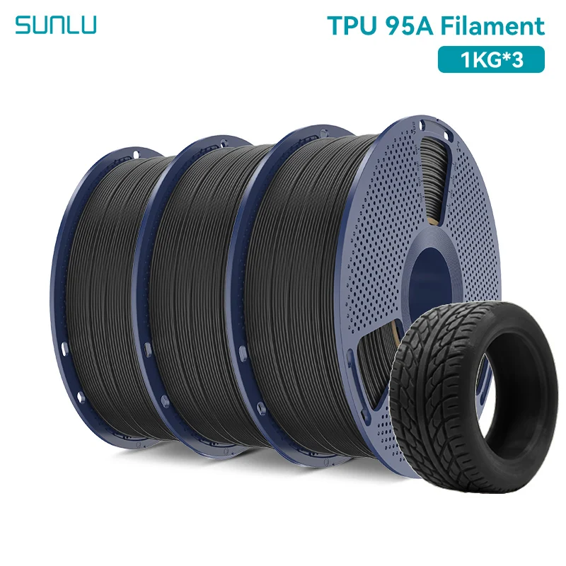SUNLU TPU Flexibles 3D-Filament 1,75mm 95A Verschleißfest 100% Blasenfreies Filament für FDM 3D-Drucker mit Wiederverwendbarer Spule 3KG