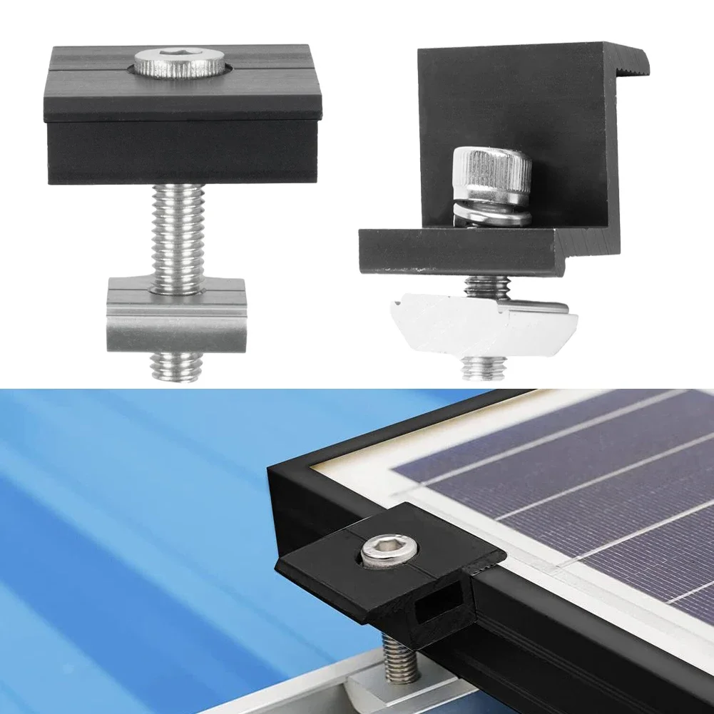 Solar Panel Bracket Fixing PV End Clamp Middle Clamp Mounting 30mm/35mm Black Solar Photovoltaic Bracket