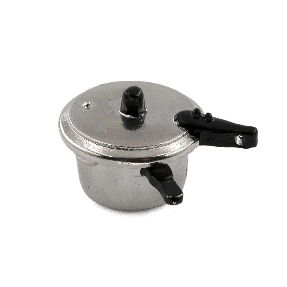1/12 Dollhouse Miniature Accessories Mini Metal Pressure Cooker Pot Kitchen Model Toy for Doll House Decoration ob11