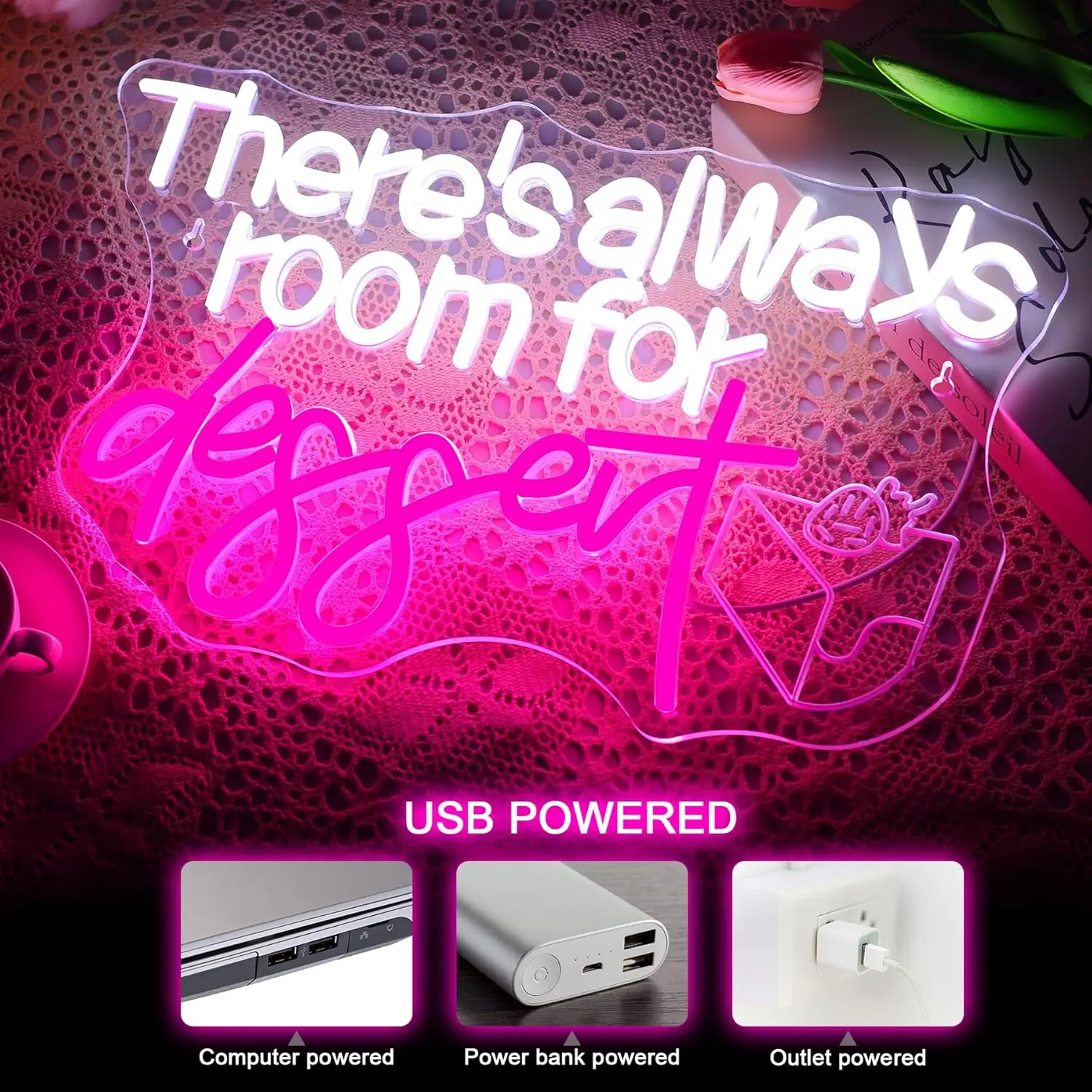 هناك دائمًا غرفة للحلوى علامة النيون جدار ديكور للخبز متجر ديكور مصباح ليد كعكة مقهى الحلوى علامة ترحيب #3