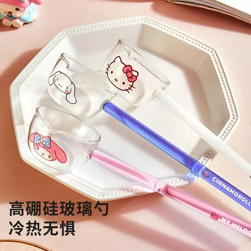 Sanrio Hello Kitty My Melody Anime Kawaii Ins Glass Soup Spoon Cute Cinnamoroll Household Large Drink Soup Spoon Tableware Toys