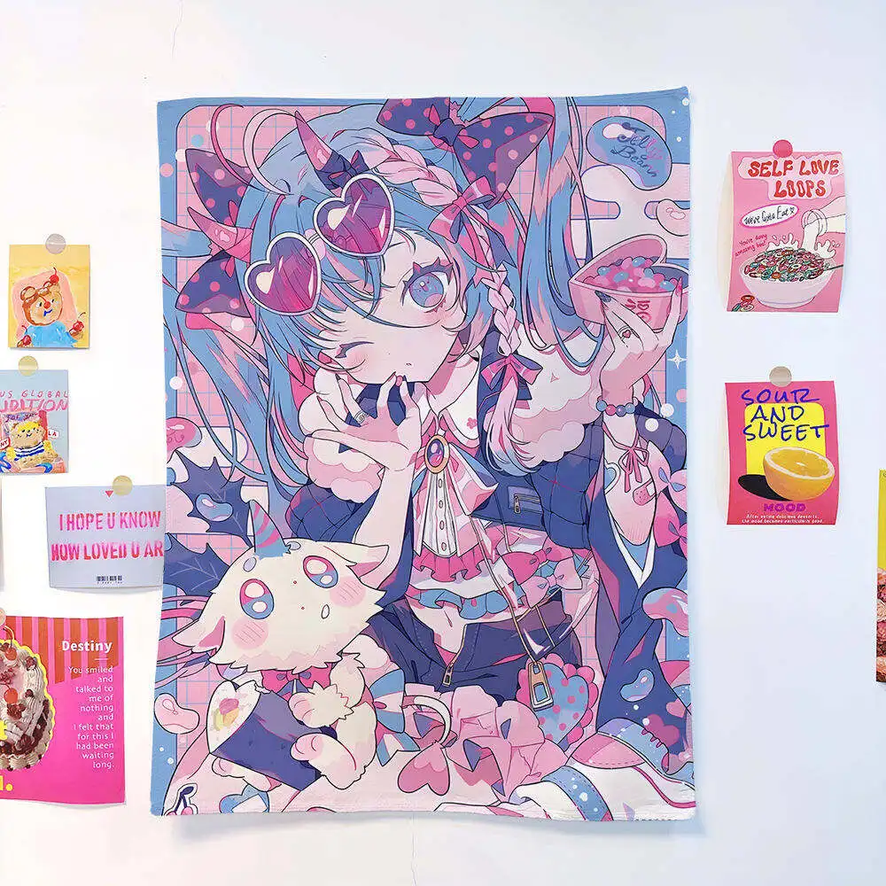 Cartoon Pretty Girl INS Style Decorative Hanging Cloth Cute Girlish Aesthetic Bedroom & Dormitory Background Wall Decor