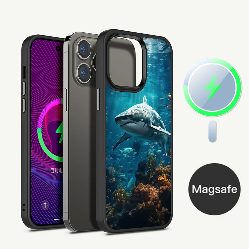

Чехол Magesafe для телефона с изображением морского Кита, акулы, для плавания, магнитный чехол с беспроводной зарядкой для iPhone 11, 12, 13, 14, 15 Pro Max Plus Mini