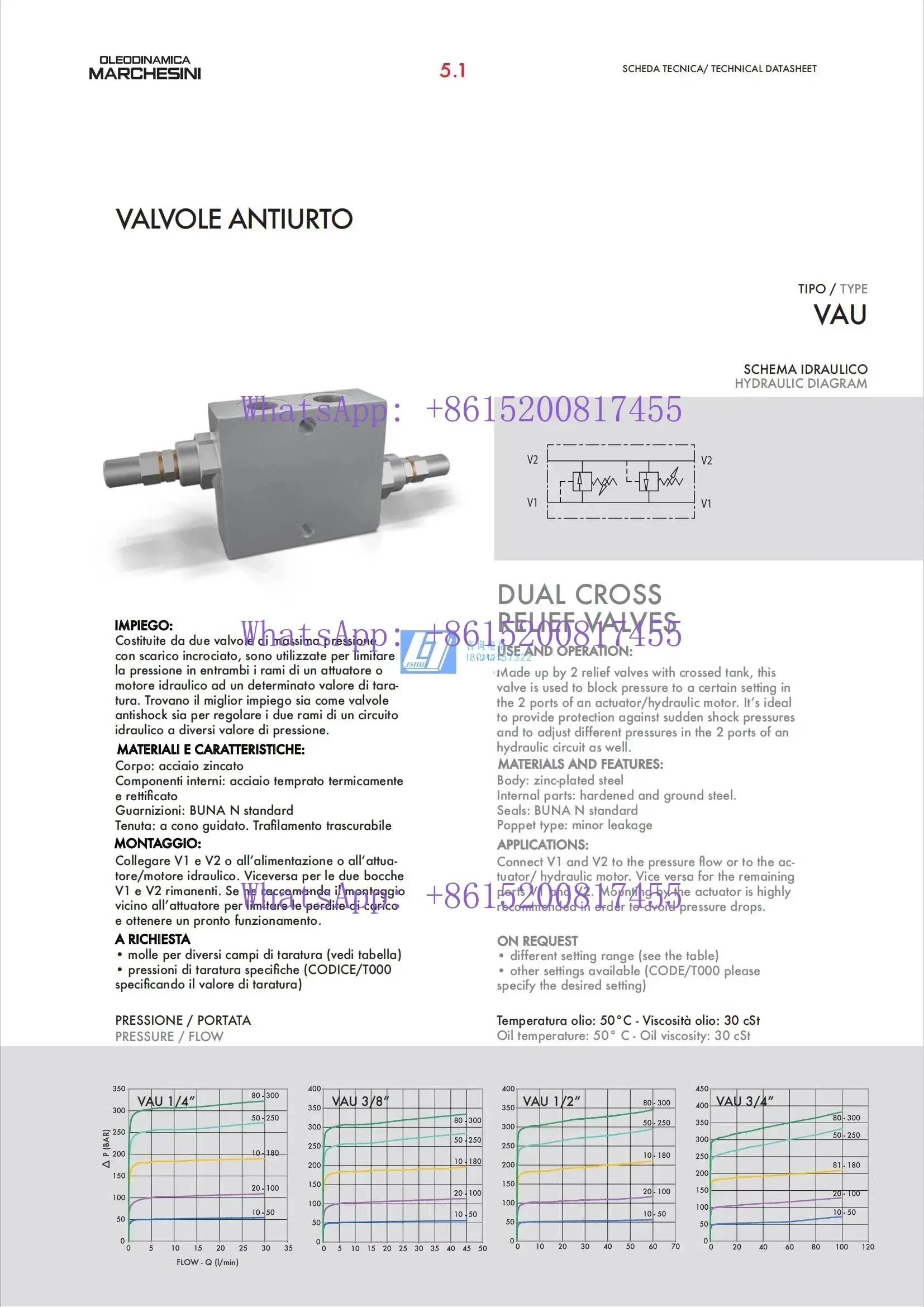 VAU-G1/2 mounting hole spacing: 76mm tubular bi-directional cross relief valve double-acting cylinder buffer valve