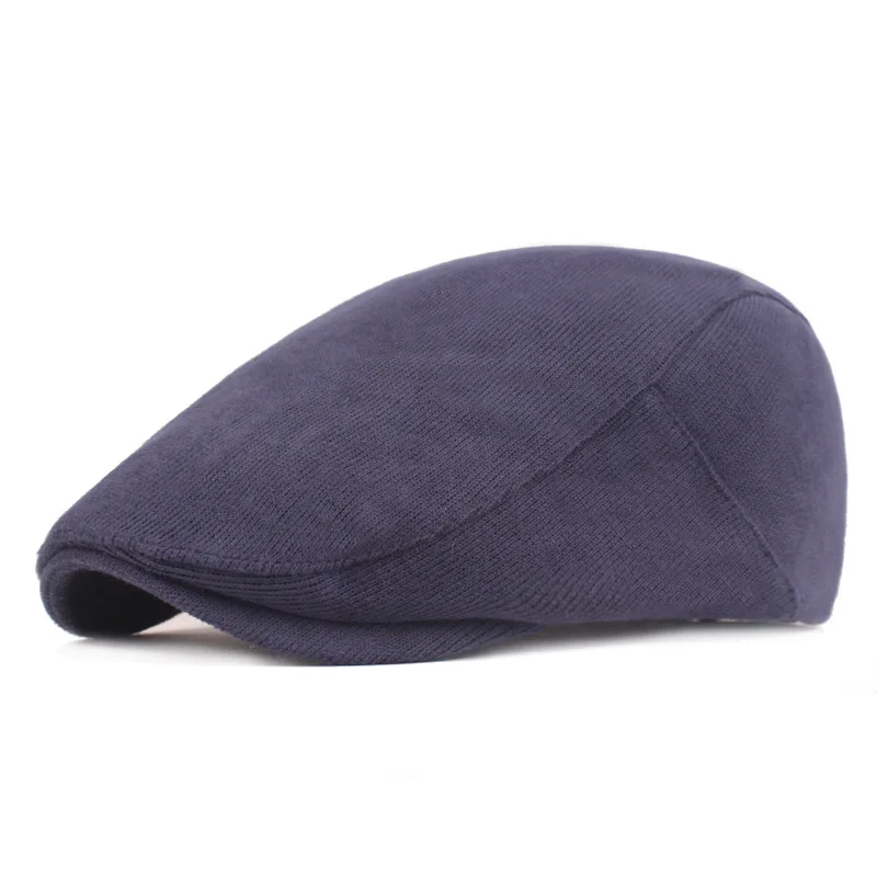 Spring Autumn Berets Hat Men knitting Visor Cap Casual Fashion Women Beret Solid Yellow Blue Peaked Flat Cap Duckbill Hat