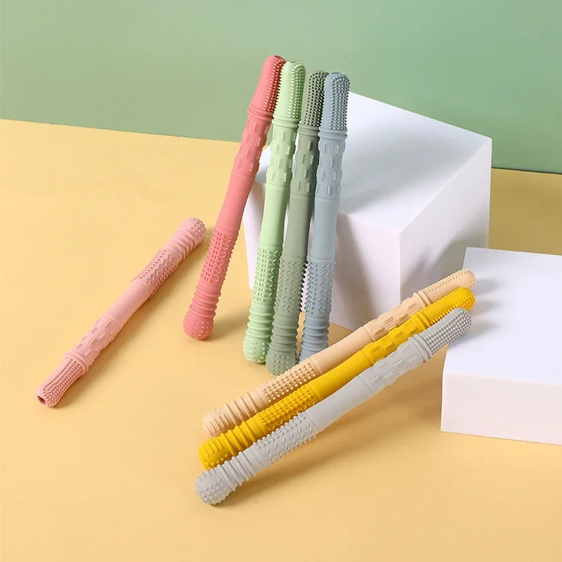 Straw Teether Children's Toy Soft Silicone Hollow Molar Stick Newborn Teething Tube Molar Toy Gift