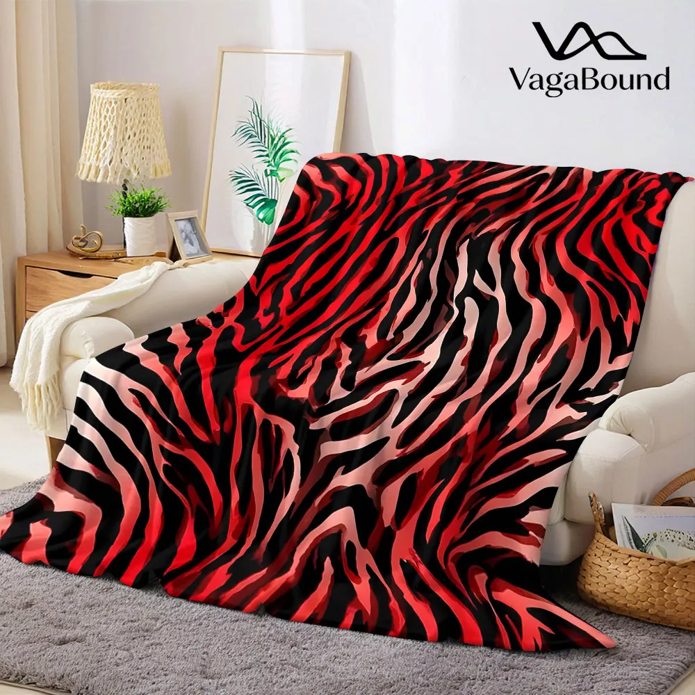 red zebra pattern Flannel Blanket Warm Soft Halloween Christmas Decorative Couch Warm Cozy All-Season Gift