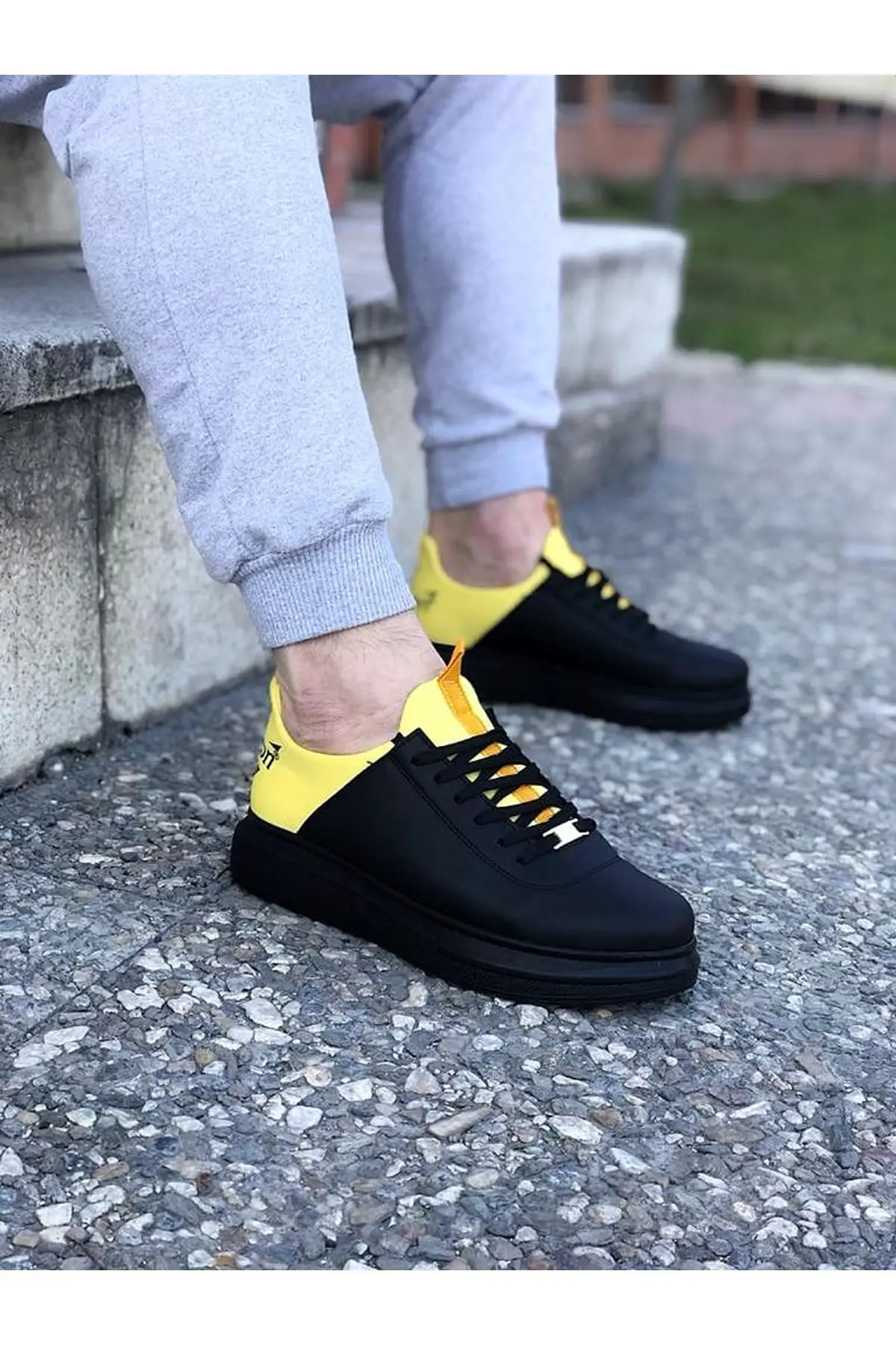 ​Wagon Men\'s Sneakers Sport Shoes Coal Yellow Yellow Lace Up Closure Faux Leather Spring and Autumn Seasons Comfortable Slip On In 2022 Fashion