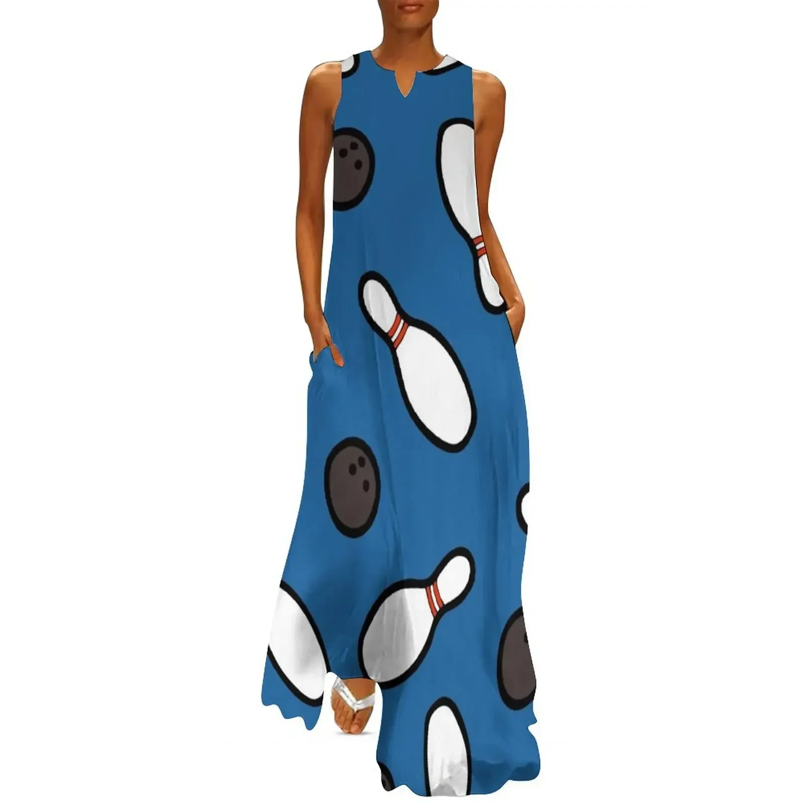 

Bowling for Pins Pattern Long Dress womens clothing Clothing female prom clothes dresses for special events Dress