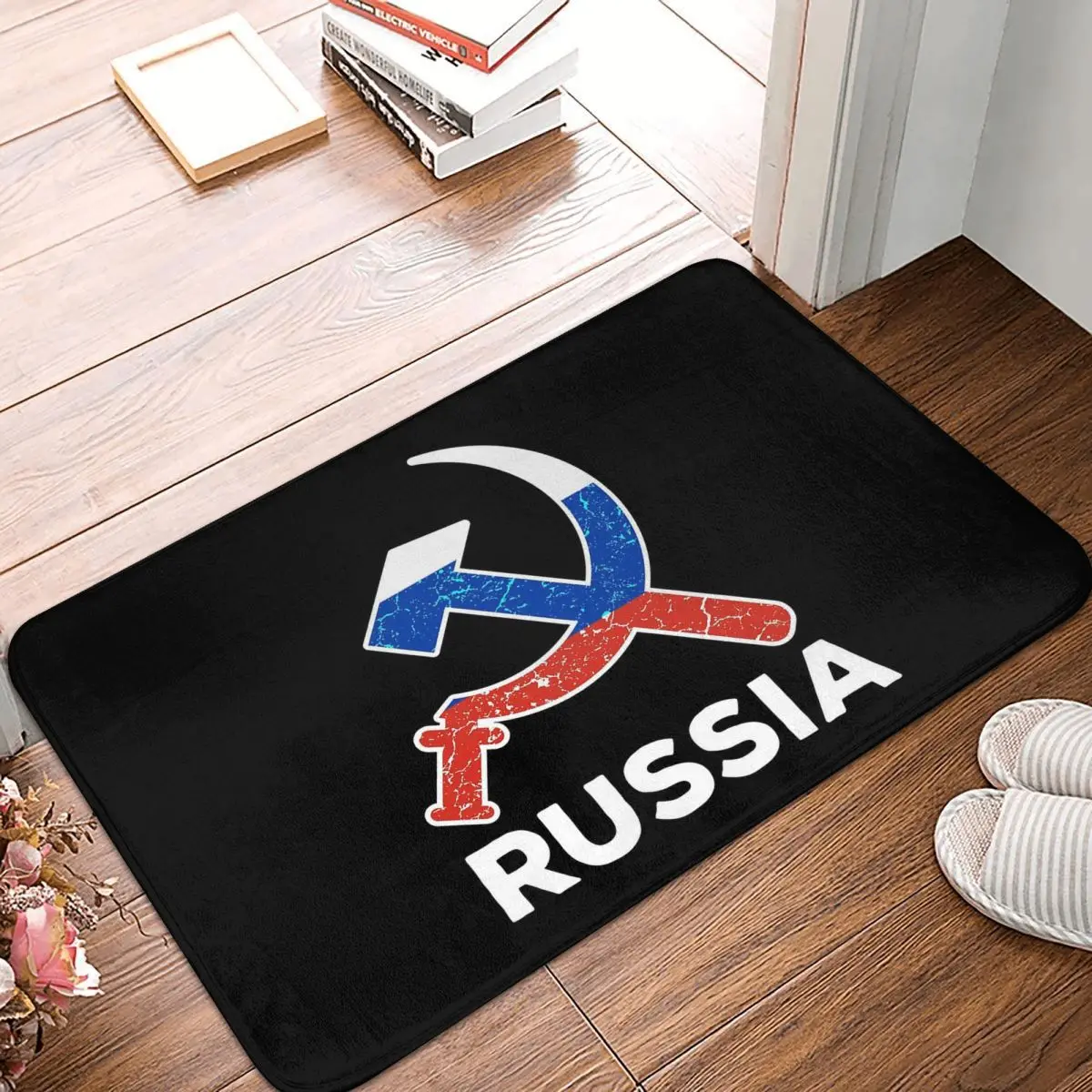 Hammer And Sickle With Russian Flag Anti-slip Doormat Floor Mat Carpet Rug for Kitchen Entrance Home Living room Footpad Mats