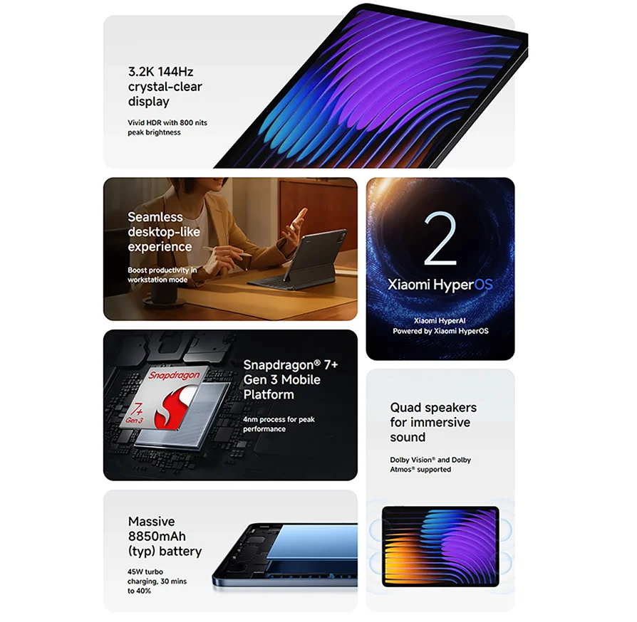 Global Version Xiaomi Pad 7 Snapdragon 7 + Gen 3 Octa-core CPUแท็บเล็ต 8850MAh 13MPกล้อง 11.2 "3.2Kจอแสดงผล 144Hz 45Wชาร์จ