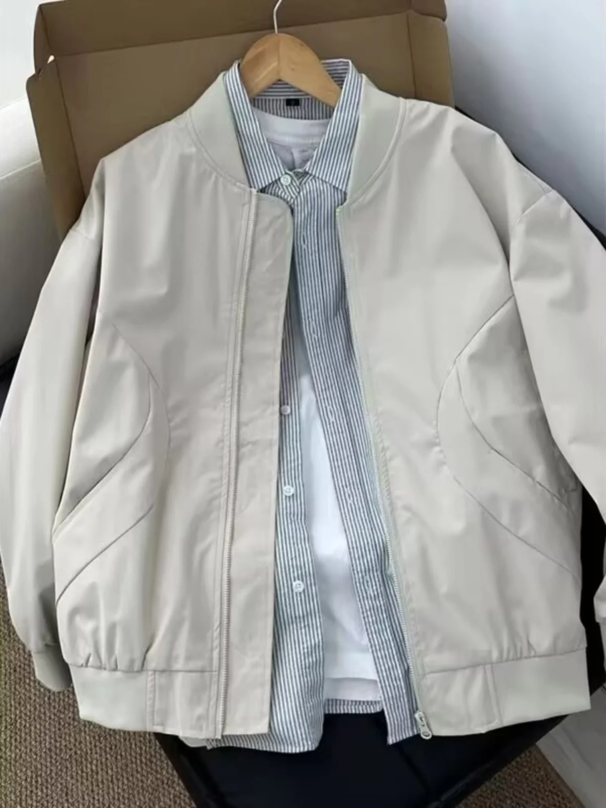 

Men's Pilot Jaet Spring Autumn American Retro Cleanfit Coat No Cap Design Baseball orm Waterproof Polyester Fiber