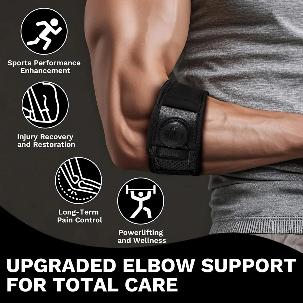 1 unidad de soporte ajustable para codo de tenista y golfista, para hombres y mujeres, con tipo de perilla para alivio del dolor de tendinitis y soporte