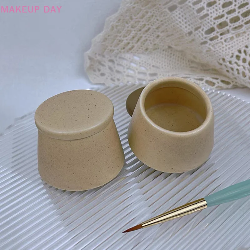 1Pc Crystal Keramische Nail Cup Was Pen Vloeibare Opslag Container Voor Nagelborstel Schoonmaken Met Dekking Nail Tools