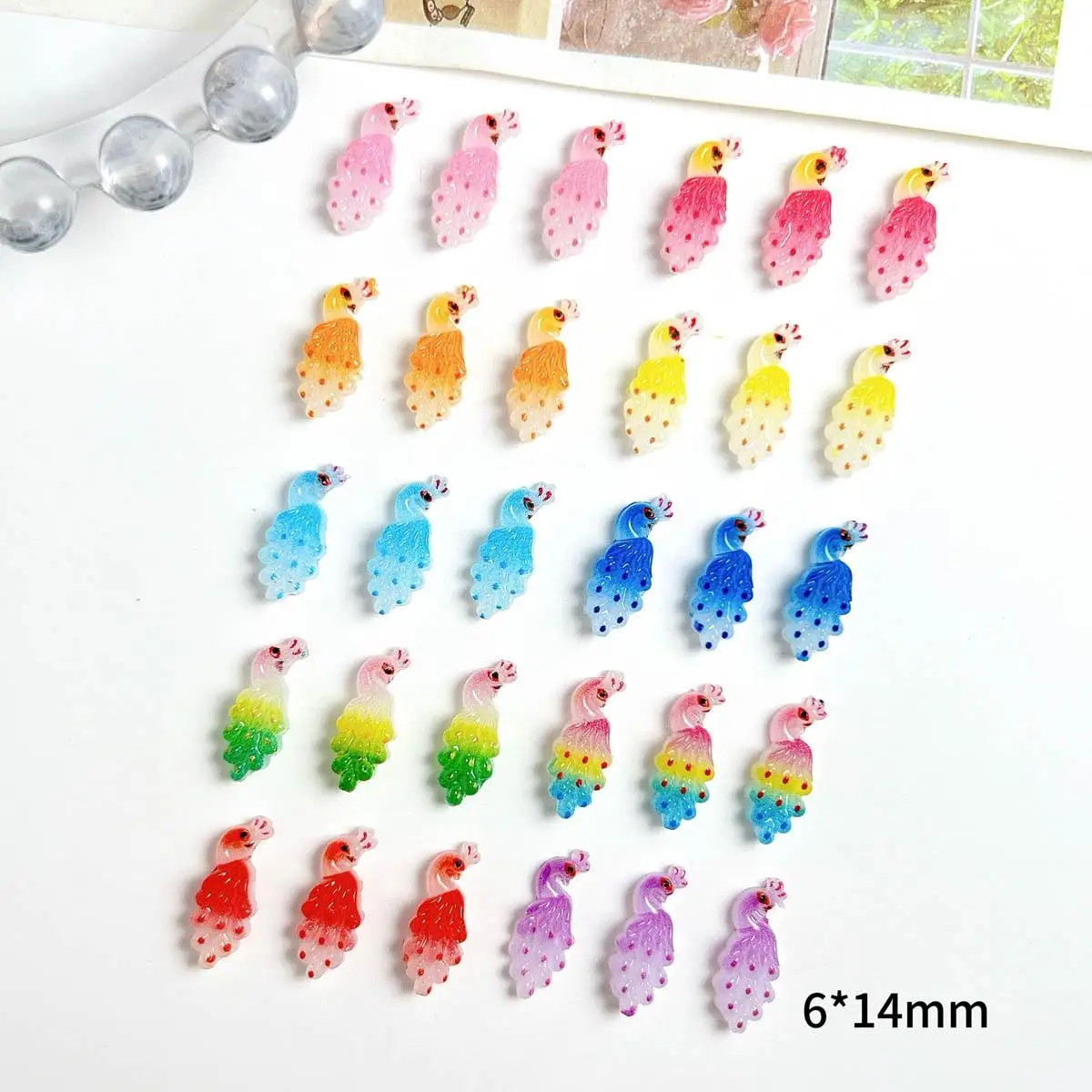 Random Mixed Cute Cartoon Luminous 10 Color Peacock Nail Art Decorations 3D Resin Colorful Peacock Nail Charms Supplies For DIY