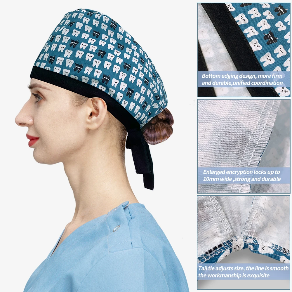 Scrub Cap Printed Cotton Beauty Salon Surgeon Cap Dental Clinic Nursing Hat Women Men Surgical Caps Wholesale Nurse Accessories