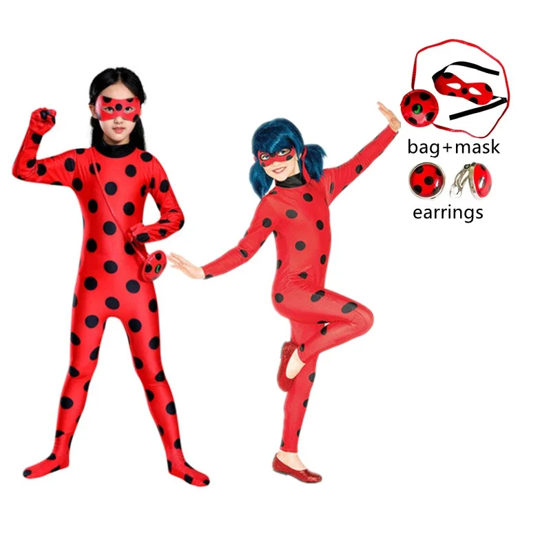 Halloween cosplay girls marinetver bodysuit black and red pattern dress up bodysuit with eye mask bag sets birthday party set